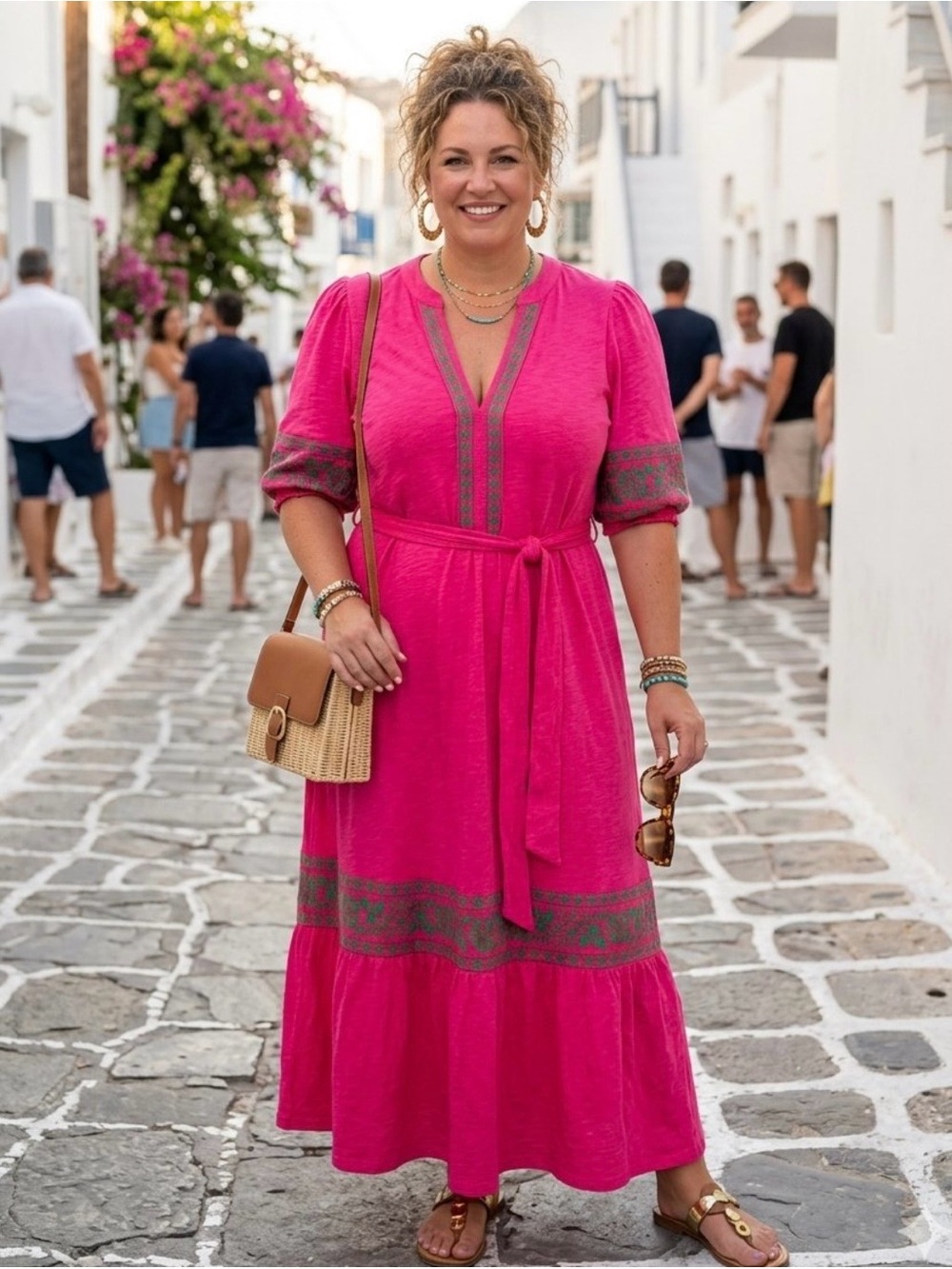 Boden Amara Maxi Dress 14R Pink Embroidered Floral Cotton Pockets Boho Coastal